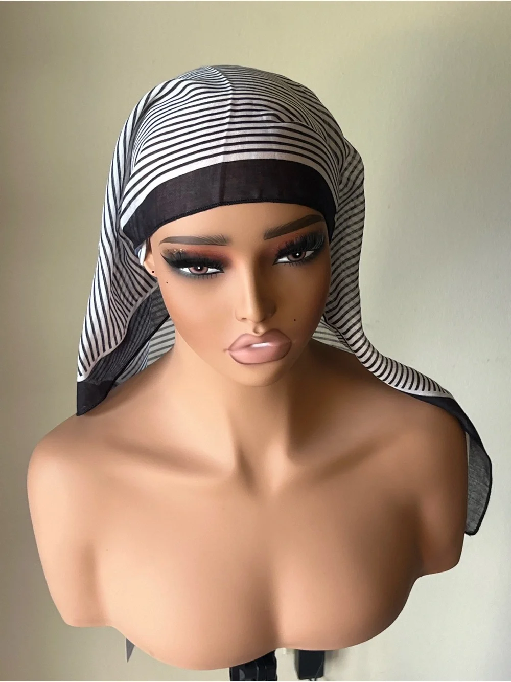 Striped Black & White Head cotton Wrap Scarf
